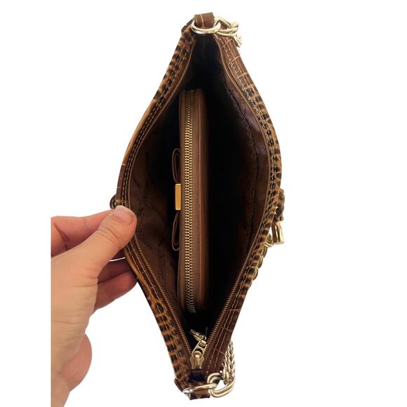 Longchamp Roseau Croc Embossed Leather Shoulder Baguette Bag Brown Vintage Y2K - Picture 7 of 10